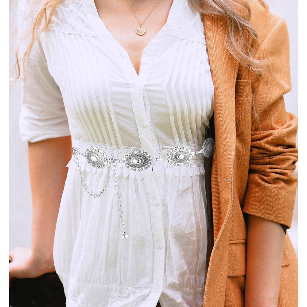 3598 Women Western Metal Chain Belt, 45'' Silver Waist Chunky Belt - Picture 6 of 8